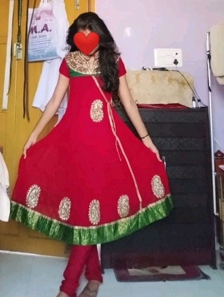 Red Anarkali Dress+ Pjama❣️