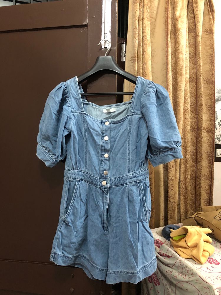 H & M Denim Short Jumpsuit