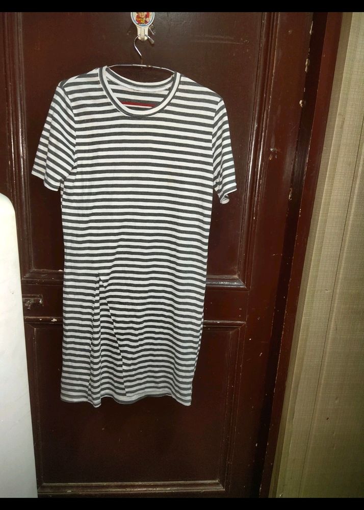 Korean T Shirt Dress White Stripped