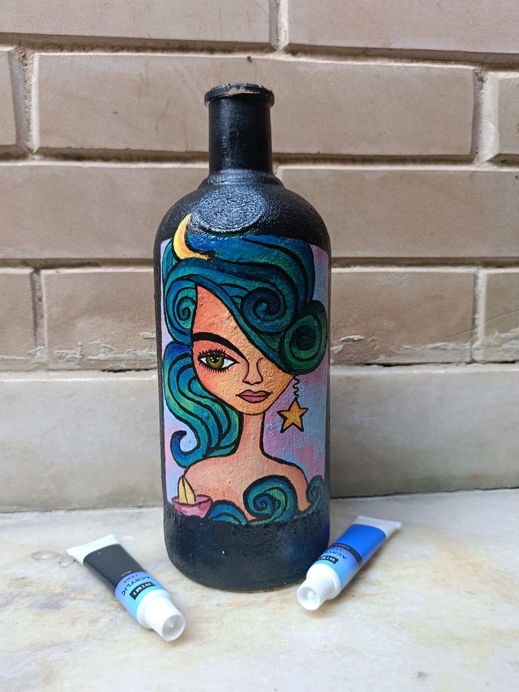 Aesthetic Handpainted Girl Art On Glass Bottle