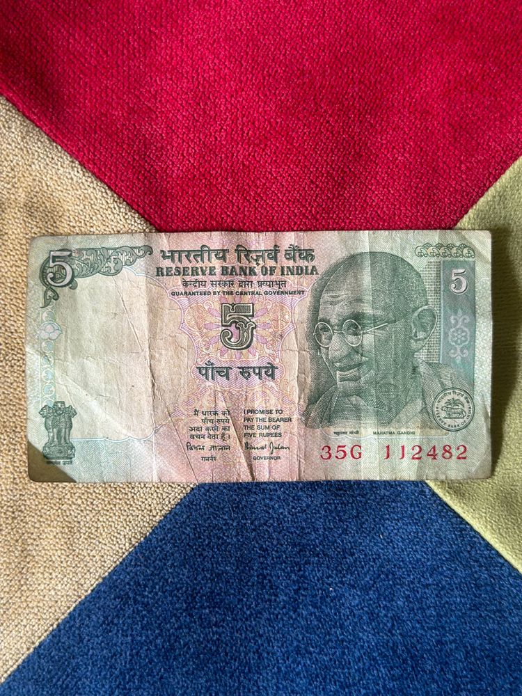 India old five rupees note currency