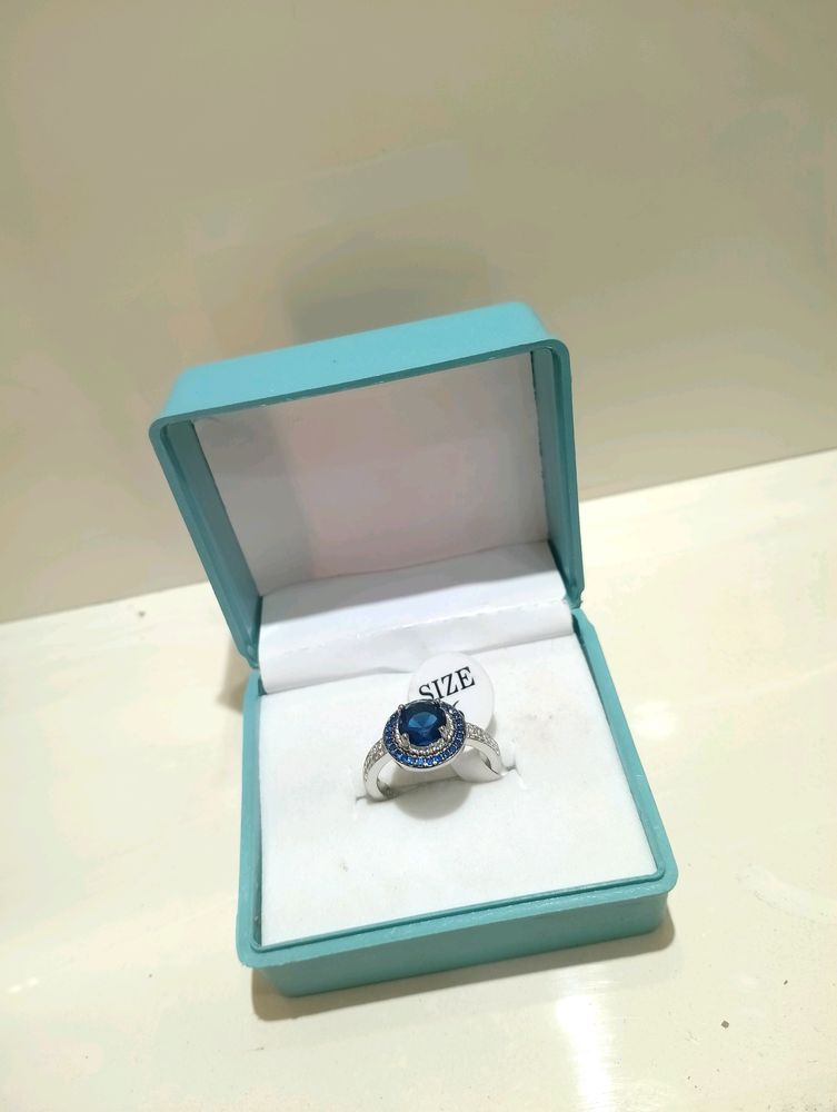 Blue Diamond Stones Ring Pure Silver 925