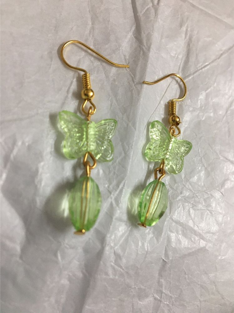 Green Coloured Butterfly Bead Drop Earrings