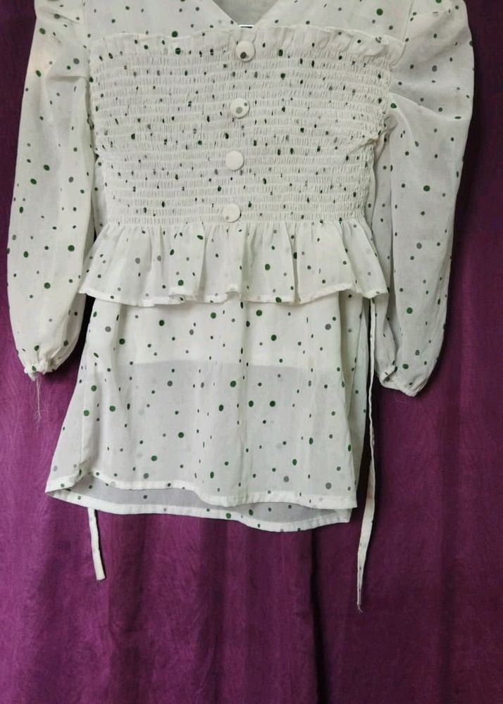 Polka Dots  Cinched Waist  Top