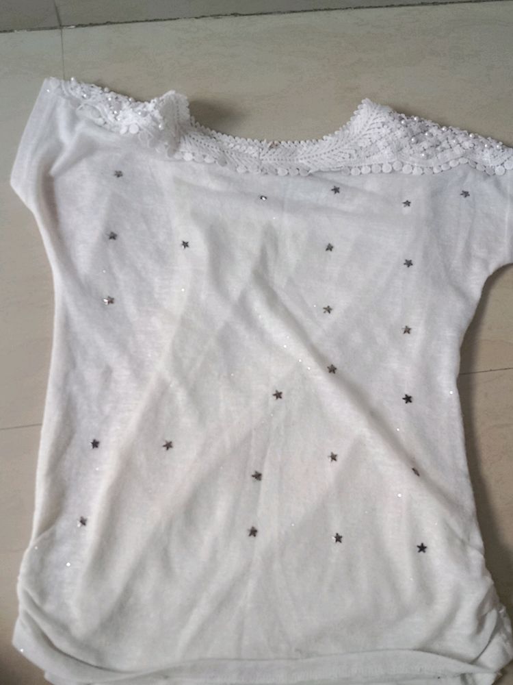 White Glitter Top With Attachable Inner