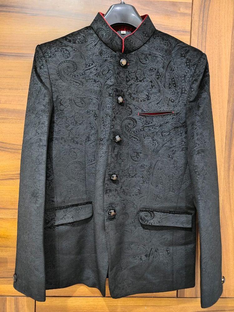 Black Velvet Blazer Self Design