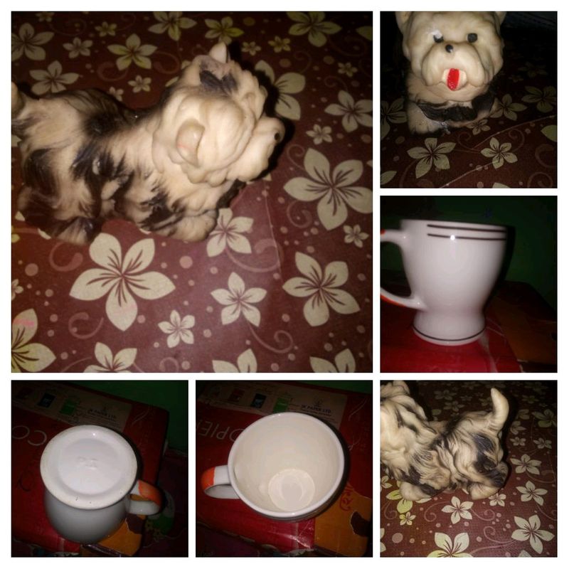 Combo White Cup With cite Puppy Statue