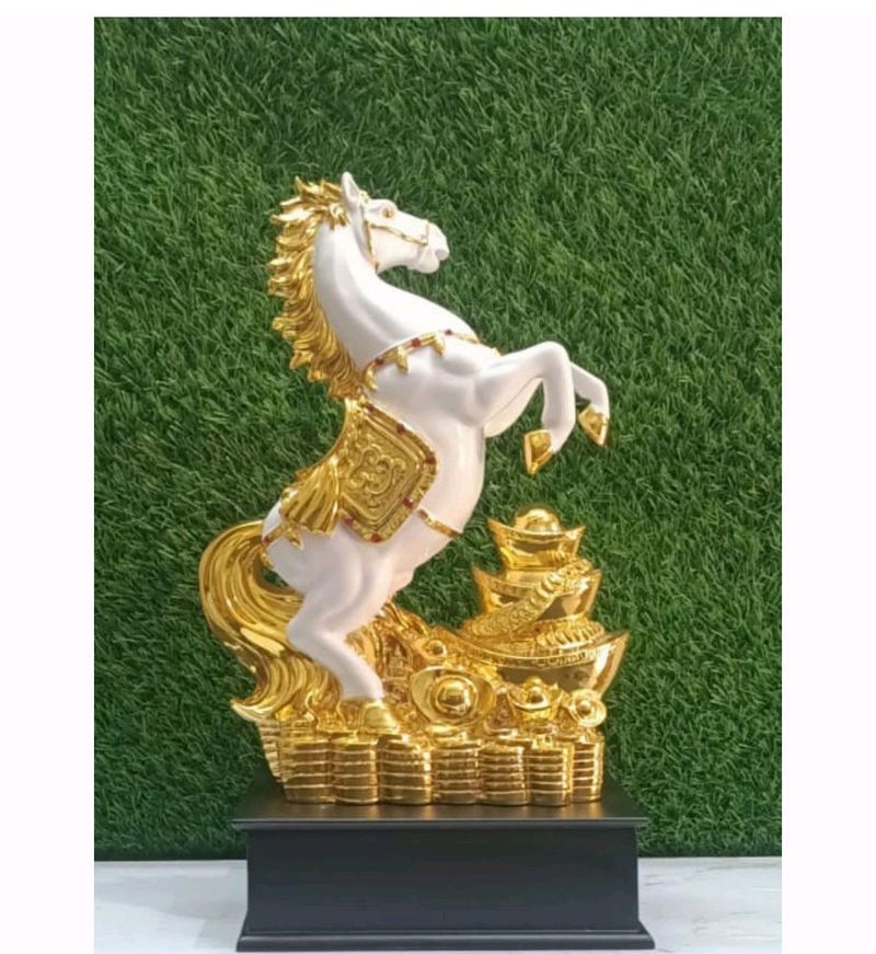 Horse Statue Gold Plated Wooden 18 Inc