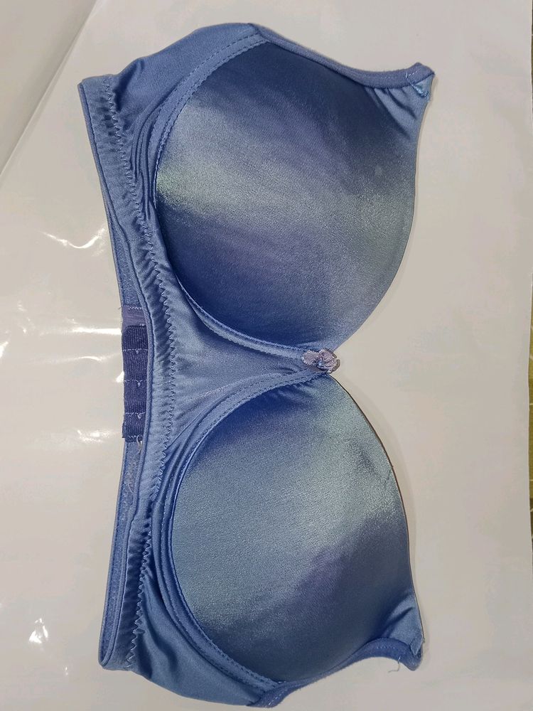 BLUE PADDED BRA WITH TRANSPARENT STRIPS