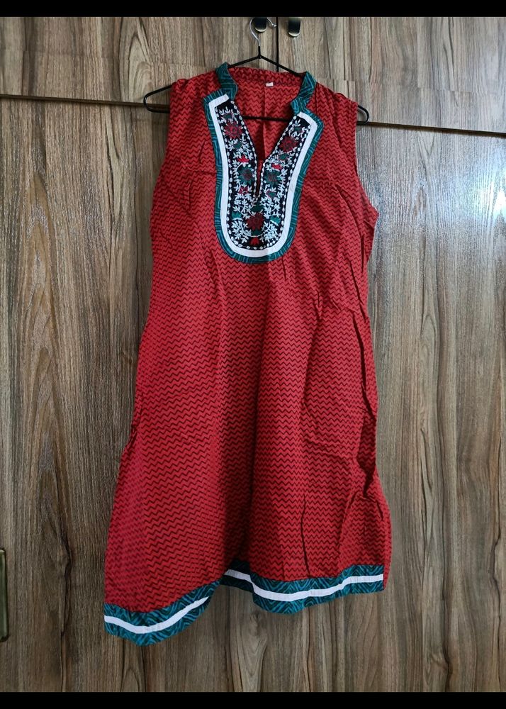 Yoke embroidered Red Kurta