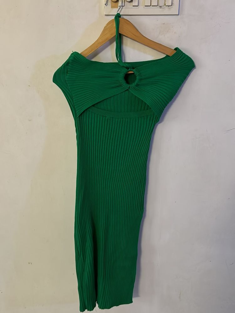 Green Cutout Halter Bodycon Dress