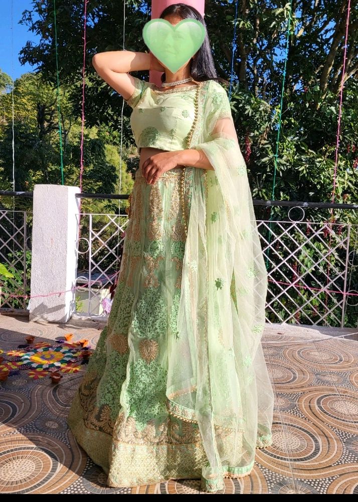 Party Wear Lehnga- Pista Green💚