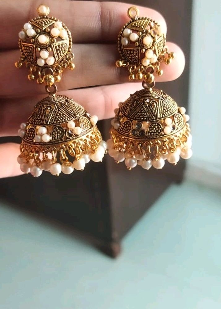 Combo Of Golden Earrings And Jhumka