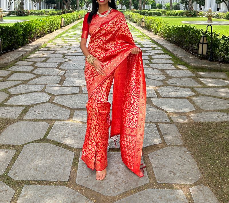 House of Pataudi Red Banarasi Silk Saree