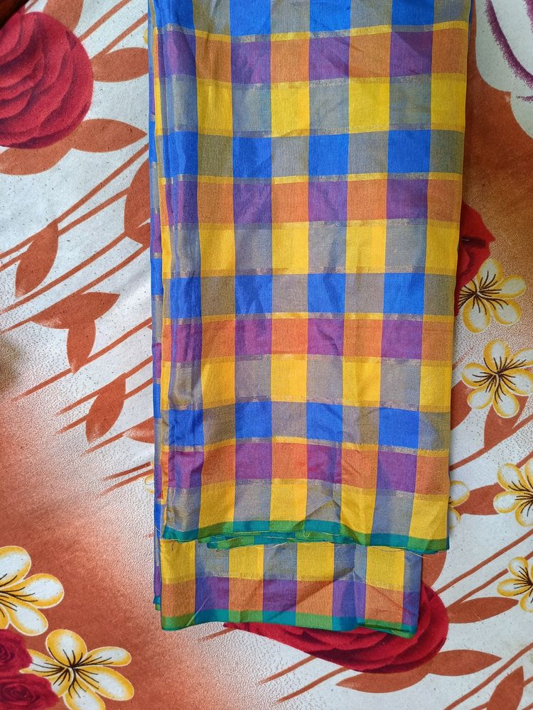 Multi Colour Checks Fabric For Blouse