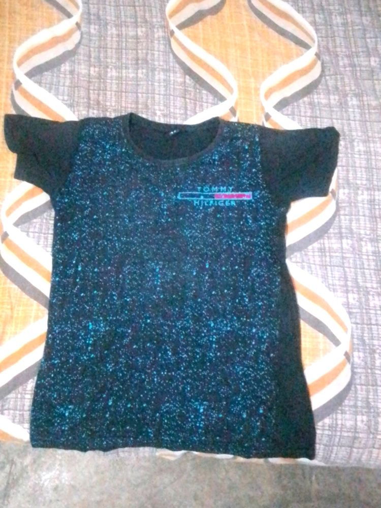 Black And Blue Dotted T Shirt