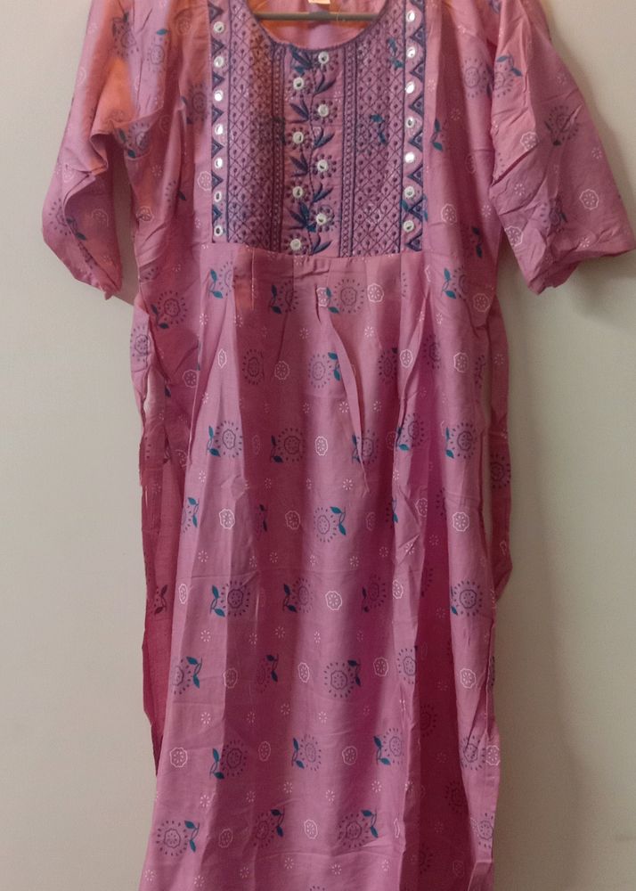 Pink Rayon Print Kurta For Women