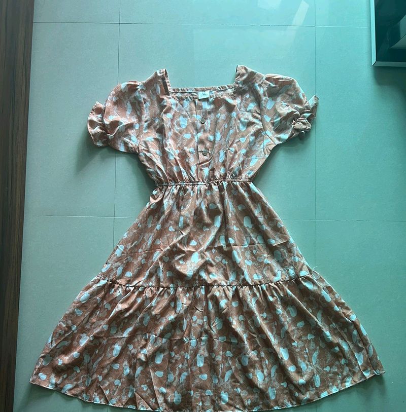 Peach Printed Party Wear Dress