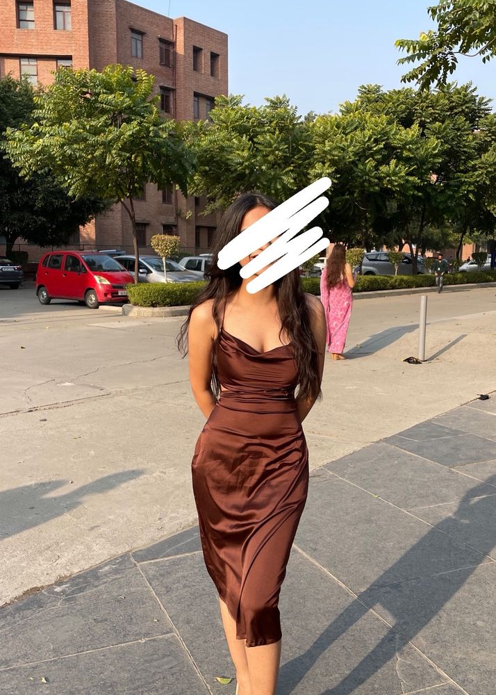 Urbanic Satin Brown Backless Dress