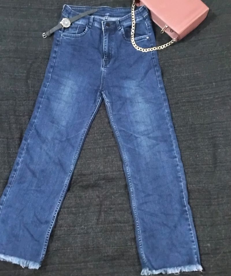 Blue Straight Fit High Waist Jeans