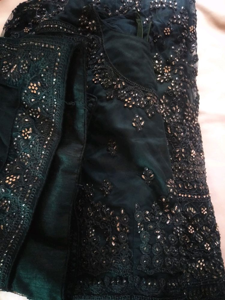 teal wedding lehenga