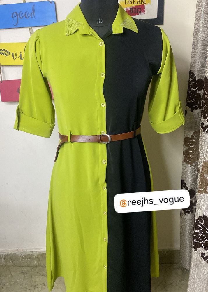 Imported Dual Shade Dress    With Belt