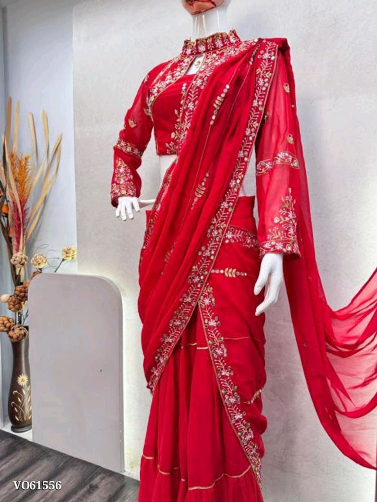 Red Lehenga Saree