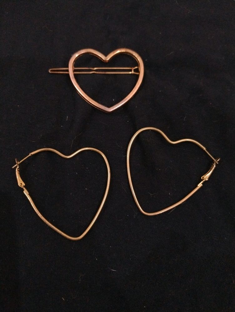 Heart Shaped Hoops Earrings With Hair Clip