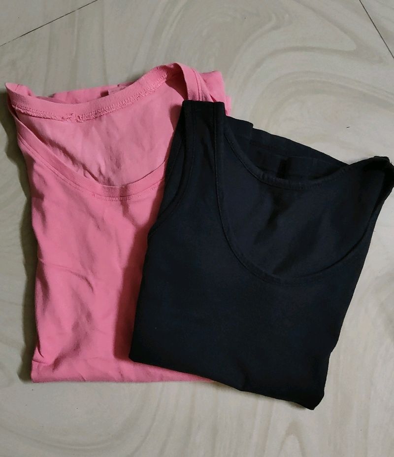 Pink And Black Cotton T-shirt Combo