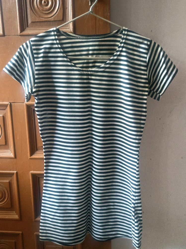 Girls Black & White Striped Top