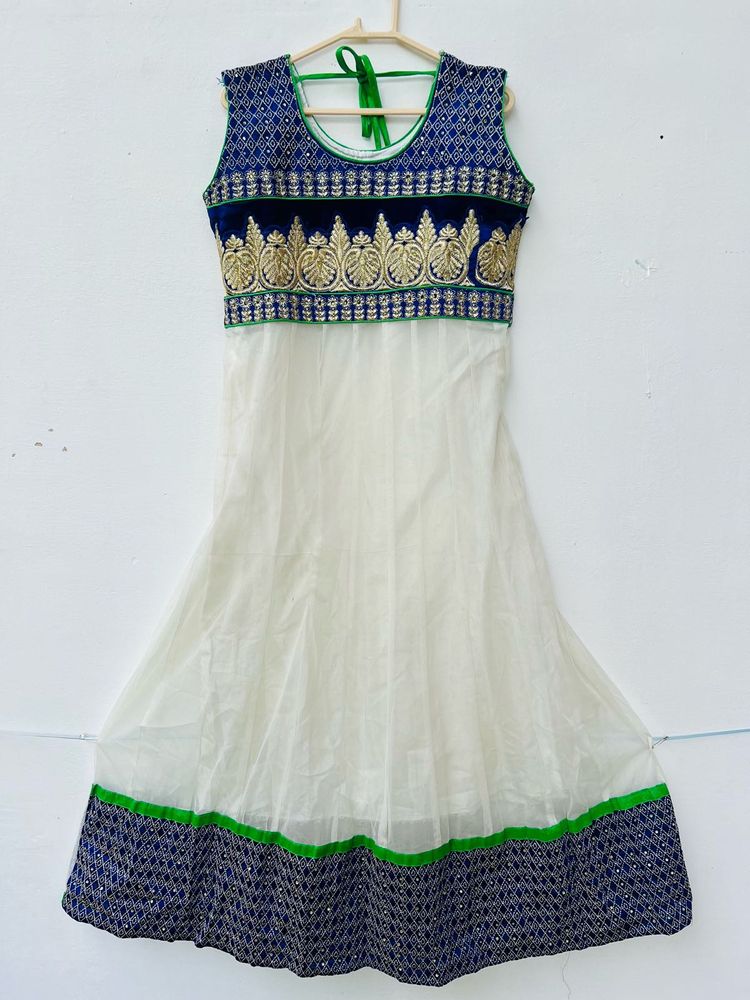 Designer White Blue Ethnic Anarkali Gown