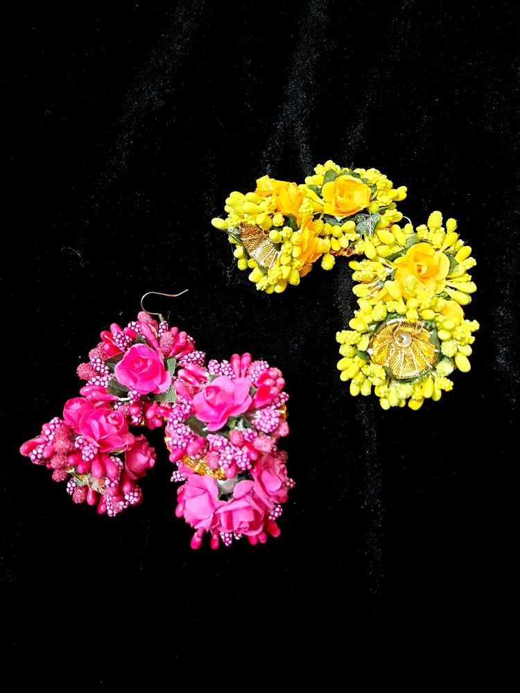 Floral Earrings Pink N Yellow