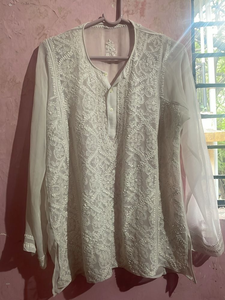 White Chikankari Short Kurti