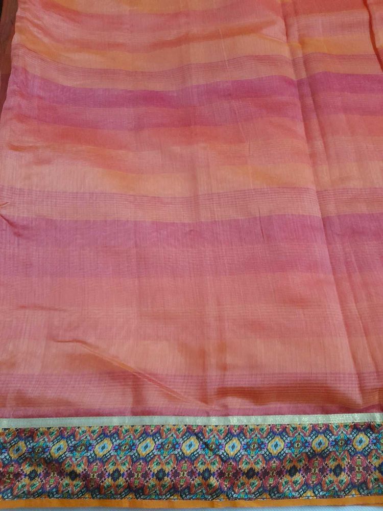 Pink and Orange Stripes Designer Saree with Blouse