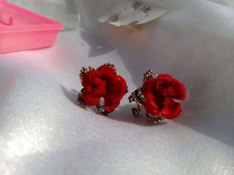 Velvet Red Rose Studs