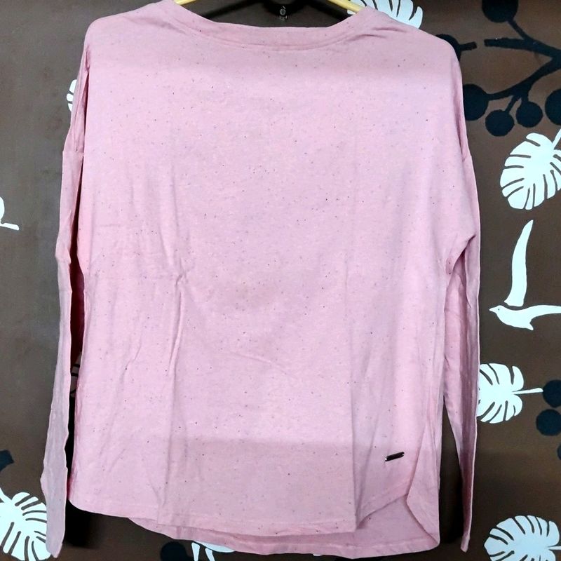 Women Peach-coloured Solid Round Neck T- Shirt