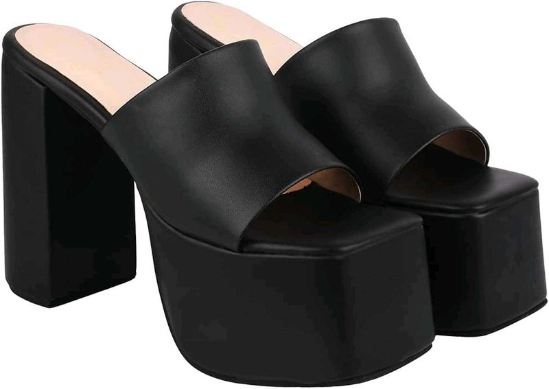 Shoeropia Black Chunky Platform Heels