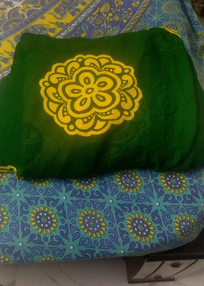 Dark Green Yellow Saree