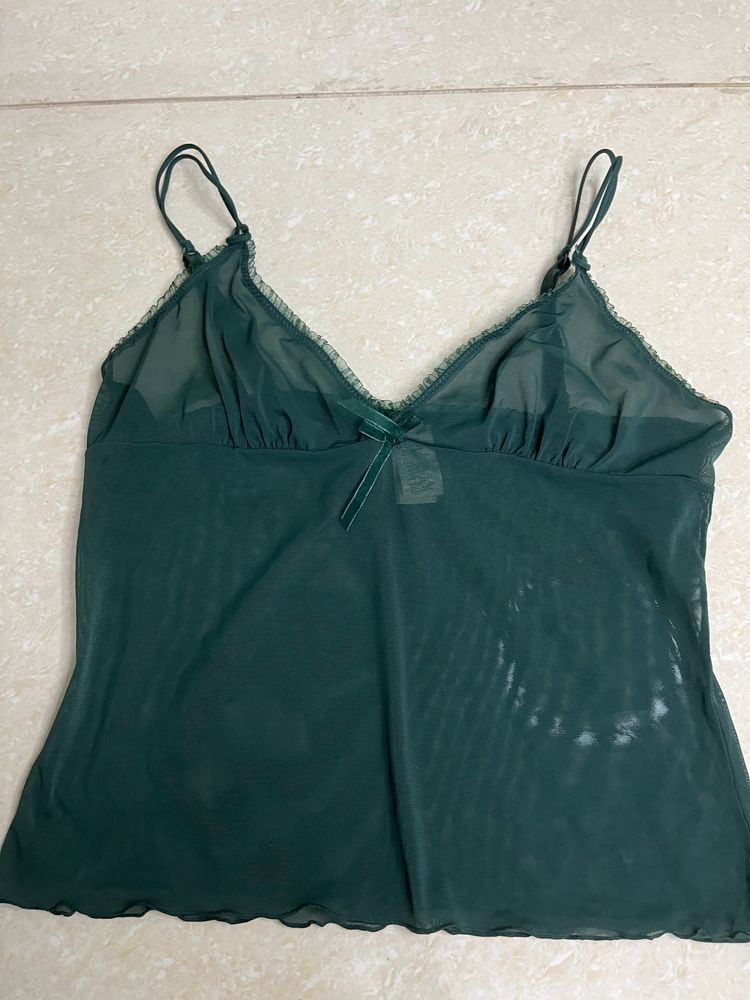 Hot Net Mesh Teel Green Top