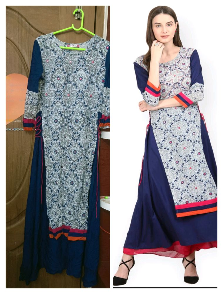Blue A-line Kurta From La Firangi Brand It's Next To New Condition..32 To 36 Bust Can Wear..nice Soft Cotton Material..only Used Once.....
