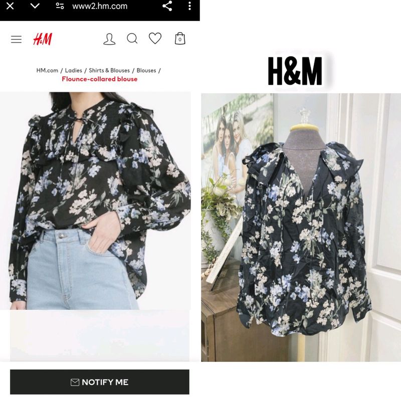 H&M black floral sheer blouse