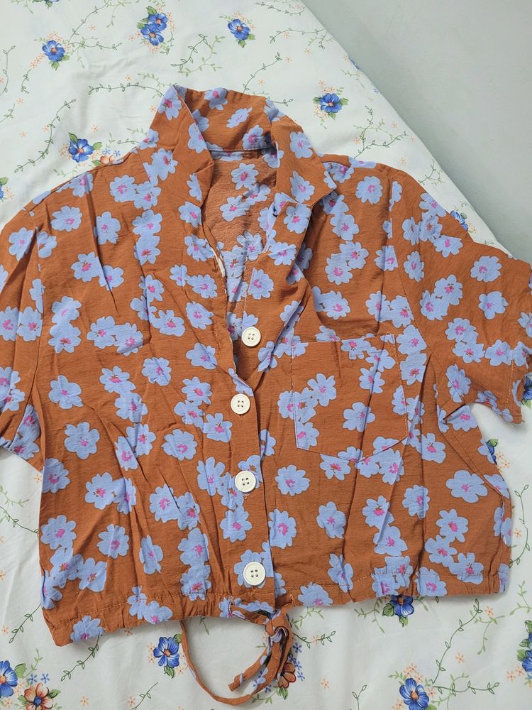 Orange  Crop Shirt Flower Design