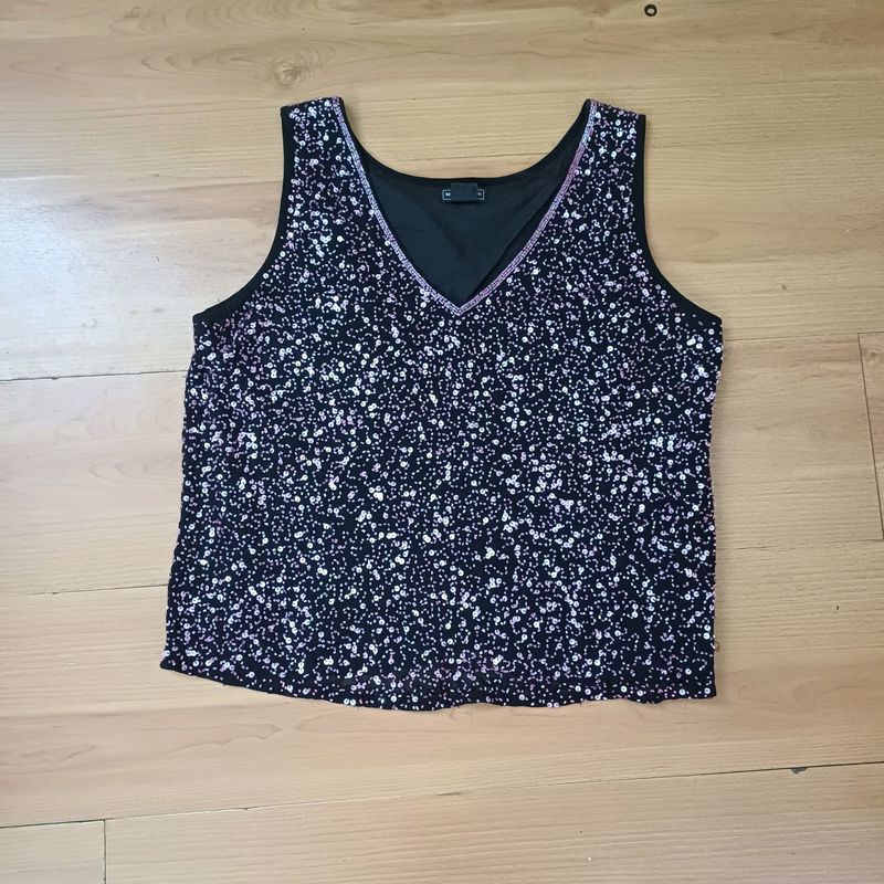 Heavy Pink Hand Sequin & Fine Bead Work Party Top