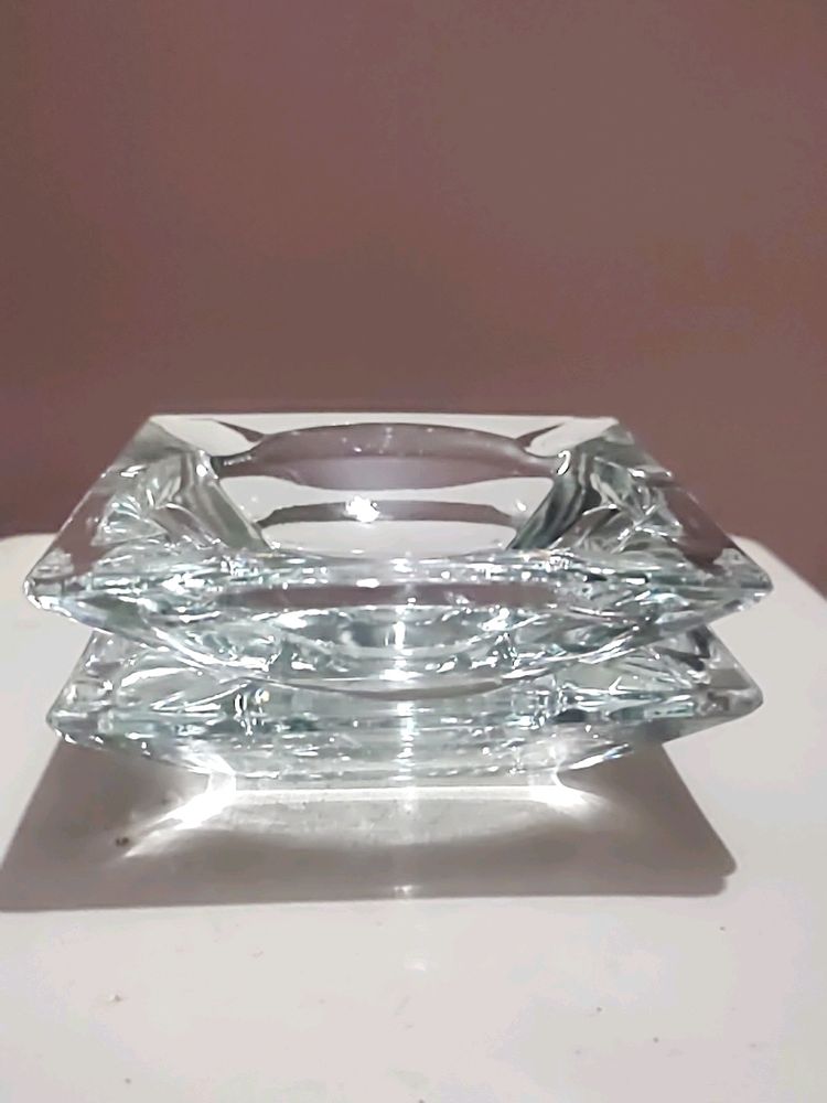 Two Square Crystal Ash Trays