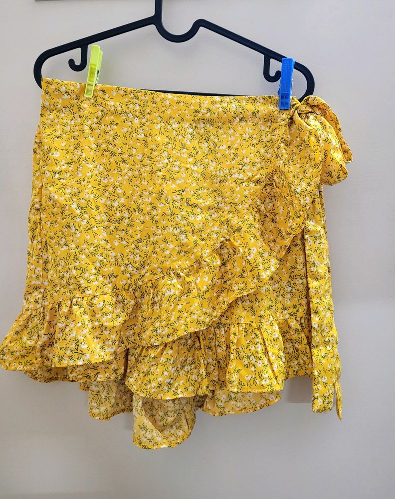 Yellow Floral Printed - Wrap Skort