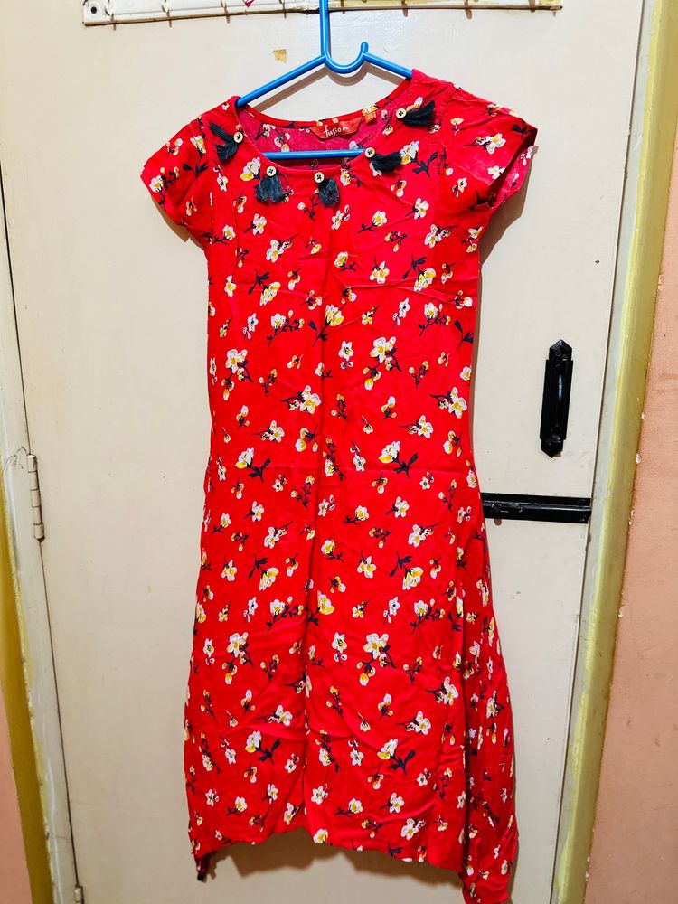 Red Floral Print Kurta