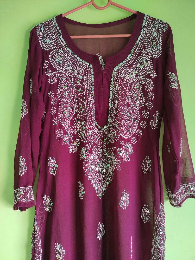 Mirror Work Chikankari Kurti