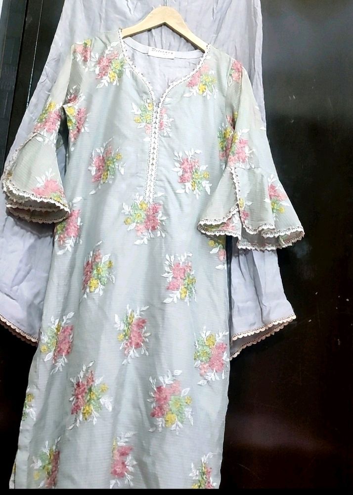 Silver Kurta Plazo Set Without Dupatta For 38 Bust