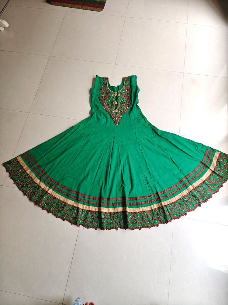 Green Colour Wedding Gown With Work