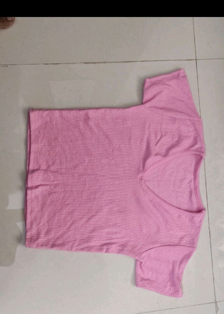 Pink Deep Neck Stretchable Top